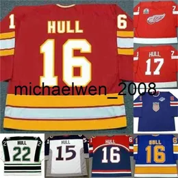 KOB WENG BRETT HULL JERSEYS 15/16/17/22/BRETT HULL WHITE RED BLUE MENS WOMENS 청소년 100% 자수 하키 유니폼 빠른 배송