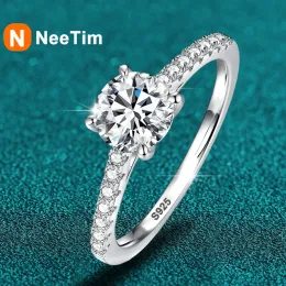 Anéis Neetim 2CT 3CT anel de noivado de moissanita S925 Prata esterlina com ouro Promise de diamante de laboratório Promoção de diamante para mulheres