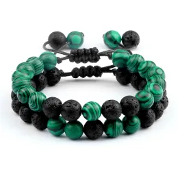 Strands Naturale Green Malachite Stone Lava Braccialetti in rilievo Charms Men Strand Braccialebangle Fashi