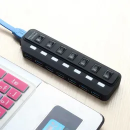 HUBS MINI USB HUB 3.0 Super Speed ​​5GBPS USB3.0 7 POTTS HUB PORTALE USB 3.0 HUB FLITITER مع محول طاقة خارجي لملحق الكمبيوتر الشخصي