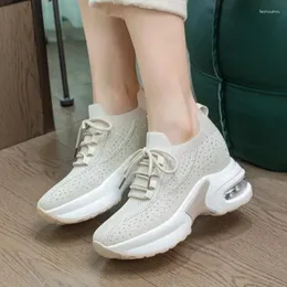 Lässige Schuhe Krasovki 7cm Air Mesh Stretch Fabric Frauen Sommerplattform Sneakers Chunky Mode vulkanisieren atmungsaktives Bling