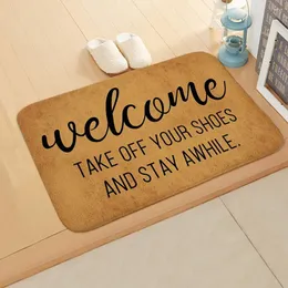 Mattor Kraft Paper Mönster Kök Bad Entré Välkommen skylt Dörrmatta sovrum Non-halk Coral Velvet Carpet Mattor Heminredning Dörrat Dörrat