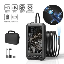 Kameralar Üçlü Çift Lens Endoskop 1080p Borescope Muayene Kamerası 5 inç LCD ekran Araba kanalizasyonu kontrolü için 6 LED ışığı ile