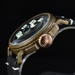 Einzigartige Luxus -Quarz -Vintage -Alters -Quarz -Uhr -Leder -Leder -Armband -Mode -Kreative Männer Golden Bronze Farbschachtuhr Uhr