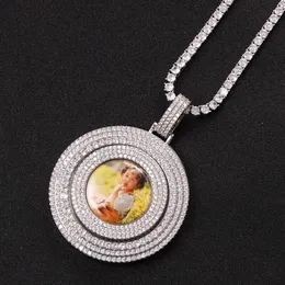 Hip Hop Large Rotating Pendant med Micro Set Zircon Solid Memory Photo Necklace Hiphop Accessories