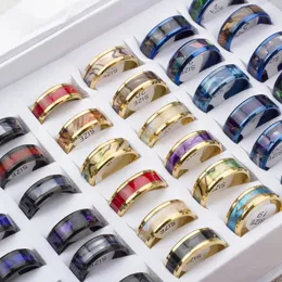 24 PCs/Los Mode funkelnde Multikolenschalen Edelstahlringe für Frauen Männer Mischen Hochzeitsfeier Fingerschmuck 240411