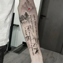 Tattoos Kräuter chinesische Landschaft Temporär Tattoo Kunst gefälschter Tattoo dauerhafte Tatoo -Aufkleber Arm Waterdosient Aufkleber Tatuajes Temporales