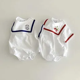 Rompers 2023 Ny sommar Baby Boys Girls Bodysuits Cotton Clothes Cute Dog Cherry Unisex Kort ärm Jumpsuitkläder H240423