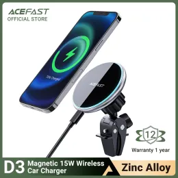 Laddare AceFast Zinc Eloy Magnetic 15W trådlös billaddare för iPhone 13 12 Pro 1213 Mini Fast Charging Airvent Car Phone Holderare