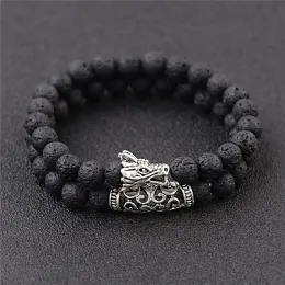 Strands Duovei 2 PCs/conjunto Setra de pedra natural Bracelete de dragão masculino Conjunto de lava Pulseiras de miçangas