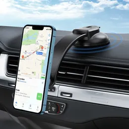 Mobiltelefoner Holders Holders Universal Magnetic Car Phone Holder Long Arm Car Dashboard Phone Stand Strong Magnet Car Mobiltelefonhållare för iPhone 8 X/7 Plus Y240423