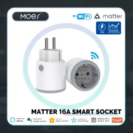 Plugs Moes Smart Plug Materie WiFi Socket 16A Smart Timer Outlet Power Monitor Support Tuya Apple HomeKit Arbeit mit Google Home Alexa