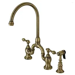 Kitchen Faucets Antique Brass Faucet Bridge Mount Solid Construction Matching Side Sprayer 8 GPM Spout Reach 16.81" Height