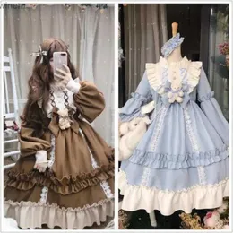 Grundläggande casual klänningar långärmad björnbåge detalj lolita långärmad klänning lolita klänning full set ny lös lolita klänning på långärmad kvinnor