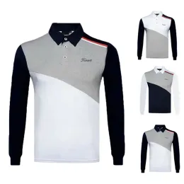 Camicie da golf abbigliamento da uomo a lungo tasso di fiammata, allungamento sportivo per esterni in polo casual maglietta