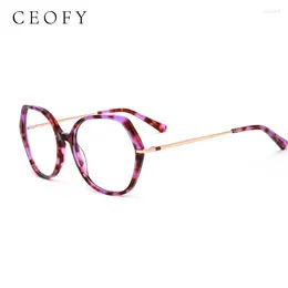 Óculos de sol Frames CEOFY 2024 Mulheres Acetato de metal com moldura de polígono Moda de polígono Miopia Prescrição óptica óculos de alta qualidade