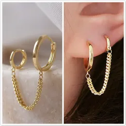 Earrings 1PCS 2021 Hot Sale Two Hole Piercing Earrings for Women Brilliant Crystal Zircon 2 Metal Color Chain Earring Party Jewelry