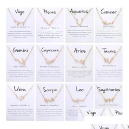 Pendanthalsband Pendanthalsband 12 Constellation Zodiac Sign Necklace Horoskop Zircon Korean Jewelry Star Galaxy Libra Astrology DHJ6Q