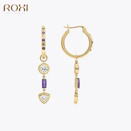 Серьги Roxi Classic Heart/Water Drop Подвесной кулон Серьги для женщин -фиолетовых кристаллов стерлингового серебра 925 ювелирные изделия Pendientes Plata 925