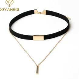 Necklaces XIYANIKE New Black Velvet Choker Necklace Gold Chain Bar Chokers Necklace For Women collares mujer collier ras du cou N664