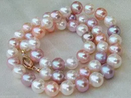 Klipp riktiga foto 18 "AAA Japan Akoya 910mm Multicolor Pearl Necklace 14K Guldspänne