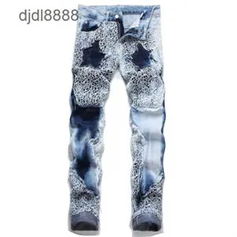 Massibile e stile Slip Splicing Splicing Pentagram Mens Sfinito jeans gamba dritta Trendy