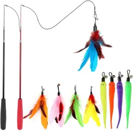 Accessori per gatto da gatto gatto di ricambio di piume Testa in giro per la canna da pesca a canna da pesca Caterpillar Presa in giro set giocattolo gatto di 11