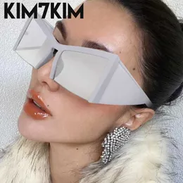 Sunglasses Extra large cat eye sunglasses for women 2024 trend punk semi frameless sunglasses for men Y2k street suit sun visors Gafas De Sol J240423