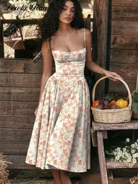 Модное распечатанное платье с цветочным скольжением для женщин 2024 Летняя женщина -линейные сексуальные платья без рукавов элегантны