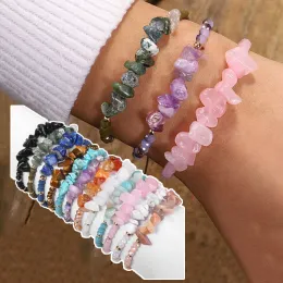 Strands Handwoven Natural Stone Beads Bracelet Adjustable Irregular Crystal Gravel Beads Bracelet Hand Chain Charm Jewelry Gifts