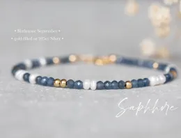 Pulseira de fios Sapphire Bracelet / Setembro Birthstone / Taurus Zodiac Jóias / pulseira de jóias / cristal de safira azul