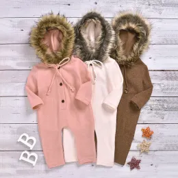 Pieces 2021 Autumn e Winter Boys and Girls Color Solid Hair Trecy Hood Onepiece Romper Baby Girl Romper recém-nascido roupas