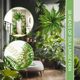 Dekorative Blumen 45 cm Große künstliche Farne Pflanze Plastik für Heimatraumdekoration für Veranda Hang Tür Gehweg Gartenküche offiziell m6g1