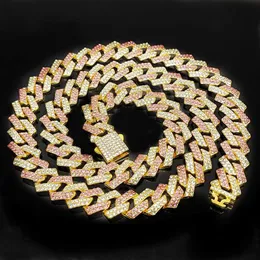 15mm vårspänne Hiphop Dual Color Hip-Hop Cuban Chain Quadrilateral Rectangular Prism Mens Halsband