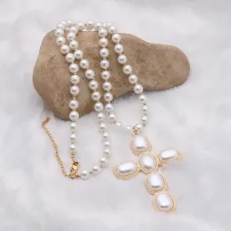 Halsband Neefuwofu -formad pärla korshänge lång halsband tröja kedja för kvinnor lyx smycken semester fest festival gåva