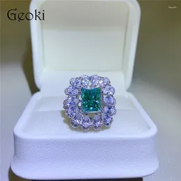 Cluster Rings Silver 925 Original 3 Brilliant Radiant Cut Diamond Test Past Green Moissanite Wedding Ring for Teen Girls Gemstone