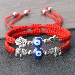 Strands Eye turco Mal o olho de bracelete vermelho Nylon Red Thread Hand of Fatima Charme Casal Braceletbangle Chain Jewelry