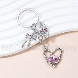 Schlüsselanhänger Y2K Pink Heart Wing Bow Schlüsselbein Pretty Anhänger Key Ring für Frauen Mädchen Freundschaft Geschenk handgefertigt DIY Juwelry Set