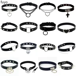 Halsband kvinna svart punk choker krage halsband pu läder goth nitar choker halsband pendientes fest klubb sexig gotisk femme smycken