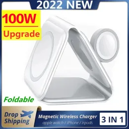 Ladegeräte 100W 3 in 1 magnetisch drahtloser Ladegerät für iPhone 14 13 15 Pro Max 8 Airpods Iwatch Fast Wireless Lading Dock Station