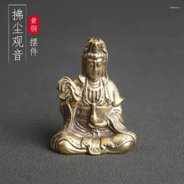 Halsband örhängen set mässing damm svepande guanyin staty skrivbord dekoration religiös dyrkan zen sittande ren flask bodhisattva brons