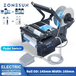 SEALERS ZONESUN ZSTB16P 라벨 애플리케이터 라벨링 머신 전기 발 스위치 라운드 유리 플라스틱 병 항아리 바이알 스티커 포장