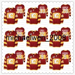 Kob Weng Custom Heritage Classic 2011ウォームアップレッドジャージー33 Avid Rittich Elias Lindholm 56 Erik Gustafsson Jarome Iginla Nieuwendyk