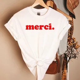 Merci Letter Printed French Saying Fashion Women T Shirts Thank You Streetwear Tops Cotton Oversized Tshirt Womens Clothing 240409