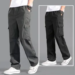 Pantaloni da carico da uomo sciolto abiti oversize dritta lavoro versatile grigio solido indossare jogger neri jogger cotone casual pantaloni maschi 240409