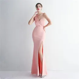 Casual Dresses Satin Women Cocktail Bridesmaid Evening Party Prom One Shoulder Split Shapey Luxury Curve Elegant Chiffon Wedding Guest