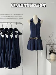 Повседневные платья летние винтажные рукавочные мини -платье Женское корейское модное воротниц Офис Офис Леди Эстетические плать