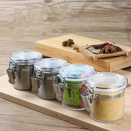 Storage Bottles Stainless Steel Mini Sealed Tank Plastic Tea Jar Portable Moisture-proof Food Container With Buckle Kitchen Tool