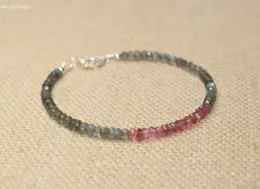 Strands Rosa Turmalina e pulseira de Labradorita, jóias torneadas rosa, pulseira de pedras preciosas, Birthstone de outubro