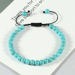 Strands Women Men 6mm Natural Stone Bead Bracelets Lava Blue Beaded Braided Bracelet Bangle Size Adjustable Wristband Jewelry